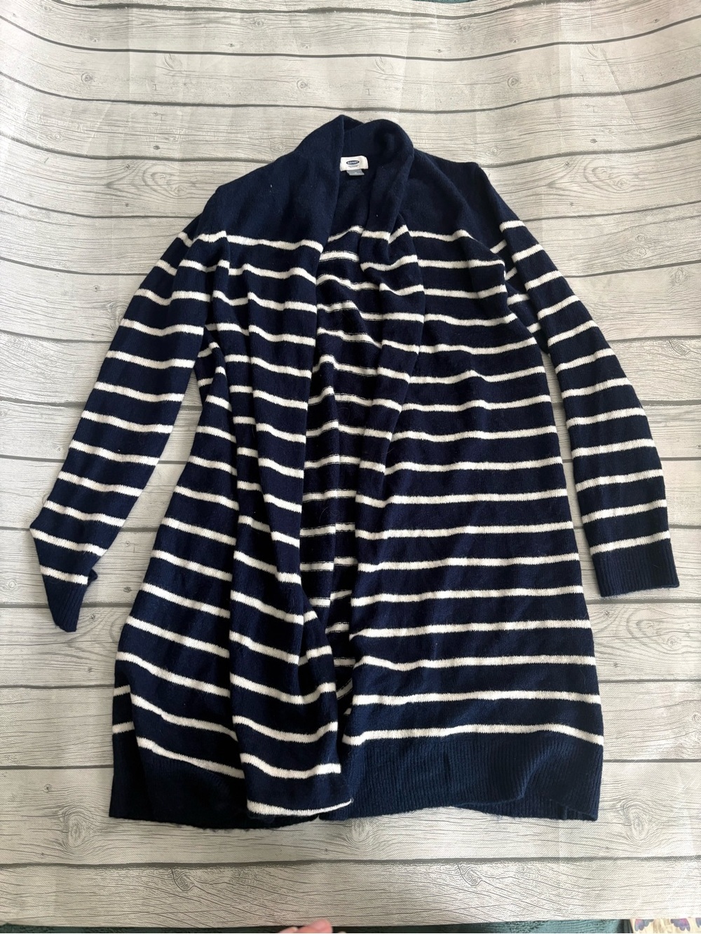 Old Navy Navy and White Striped Open-Front Cardigan